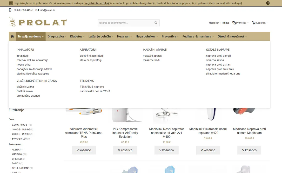 Prolat: Prolat expanded category menu and category with filtering