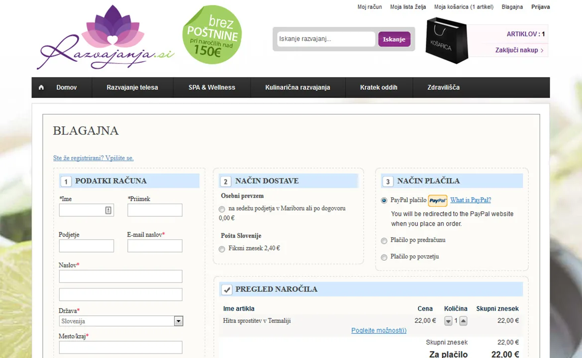 Razvajanja.si: Razvajanja.si - checkout