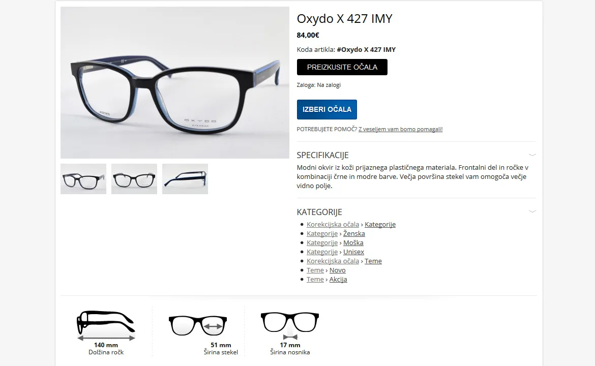 Spletna optika: Spletna optika glasses specifications