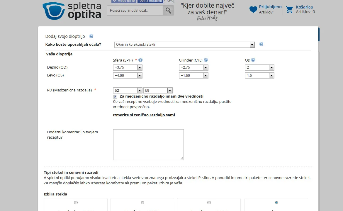 Spletna optika: Spletna optika advanced glasses configuration