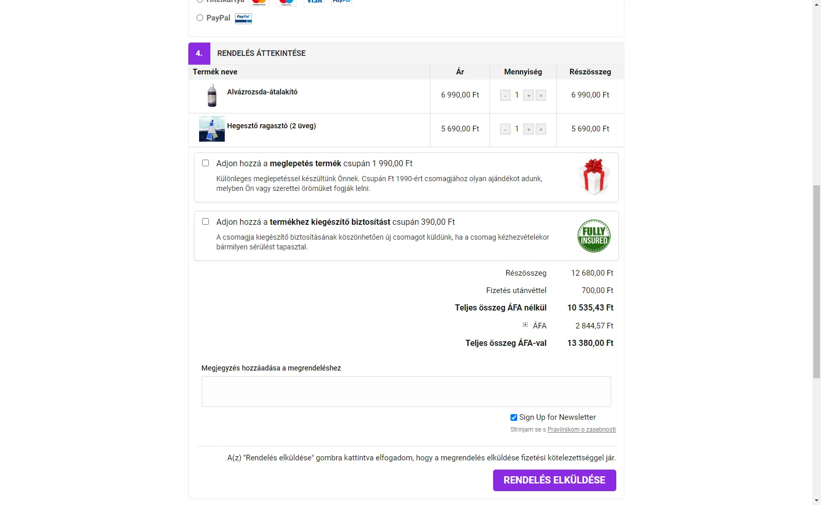 Loretius: Option to add extra insurance and gifts at checkout