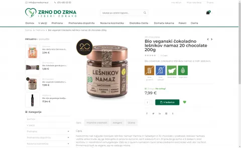 Stran artikla s prikazanimi alergeni in pomembnimi podatki