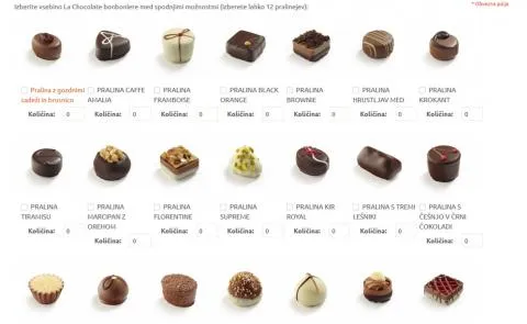 La Chocolate možnost izbora okusa pralin