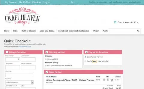 Craft Heaven Shop - zaključek nakupa
