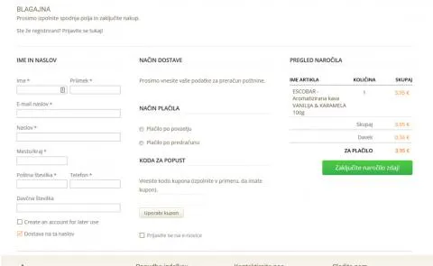 Eko-Planet spletna trgovina z bio prehrano - zaključek nakupa