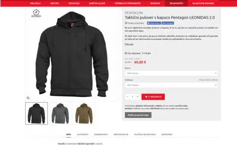 Produktna stran s podrobnimi informacijami
