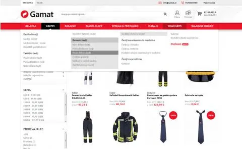 Prikaz kategorij in razširjenega menija