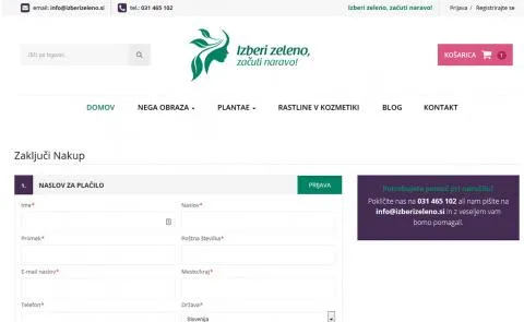 Izberi Zeleno zaključek nakupa