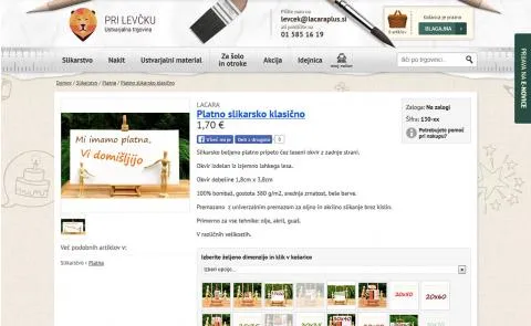 Pri Levčku stran artikla - variacije velikosti slikarskih platen