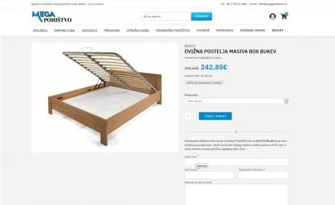 Prikaz produktne strani z možnostjo pošiljanja povpraševanja