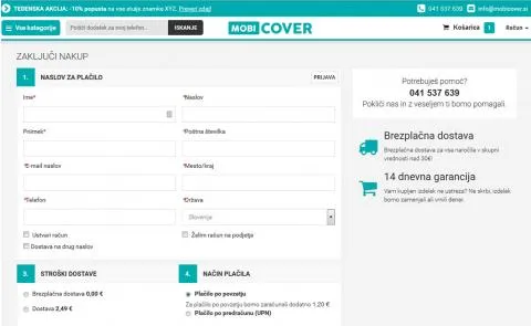 MobiCover - zaključek nakupa