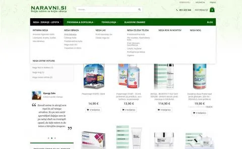 Prikaz kategorij in razširjenega menija