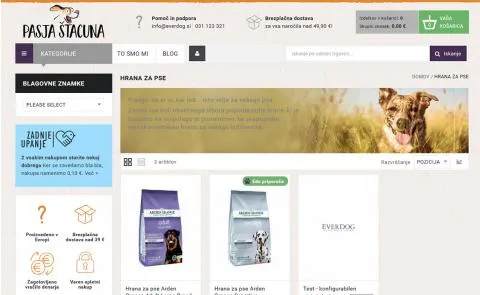 Pasja štacuna prikaz kategorije s seznamom artiklov