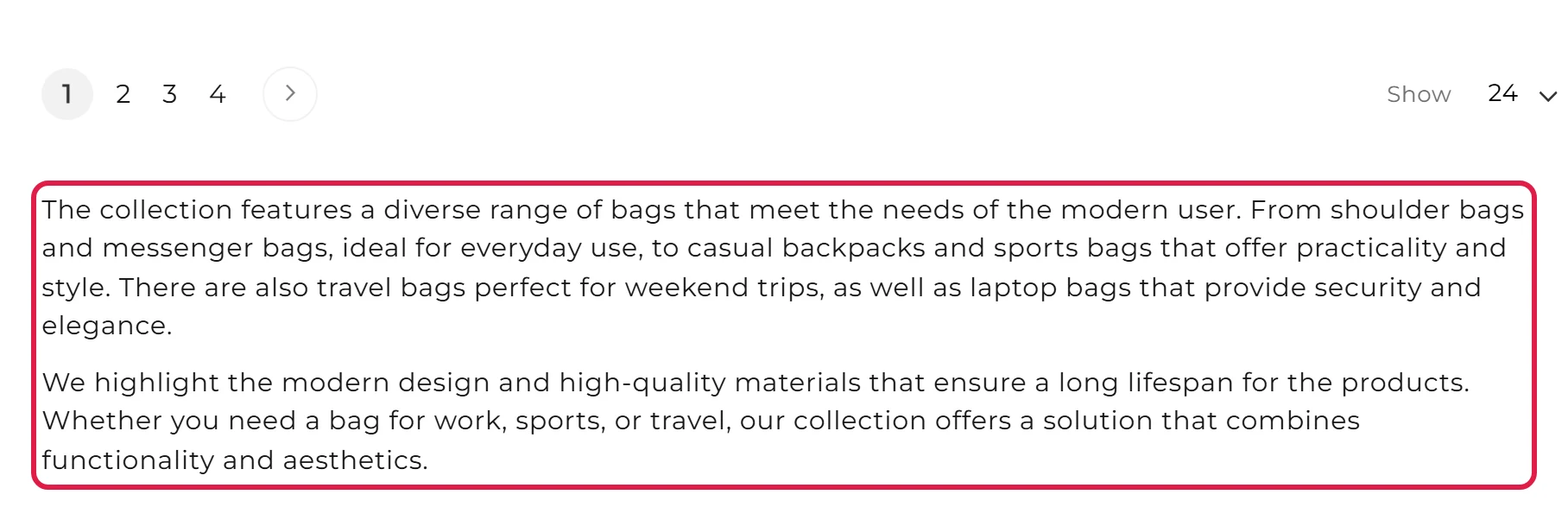 Category page in the shop with the long description below the product list
