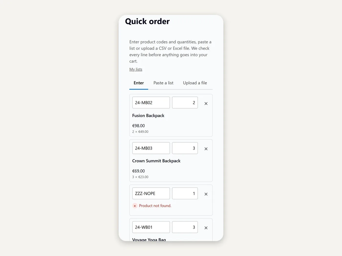 Quick order on a phone