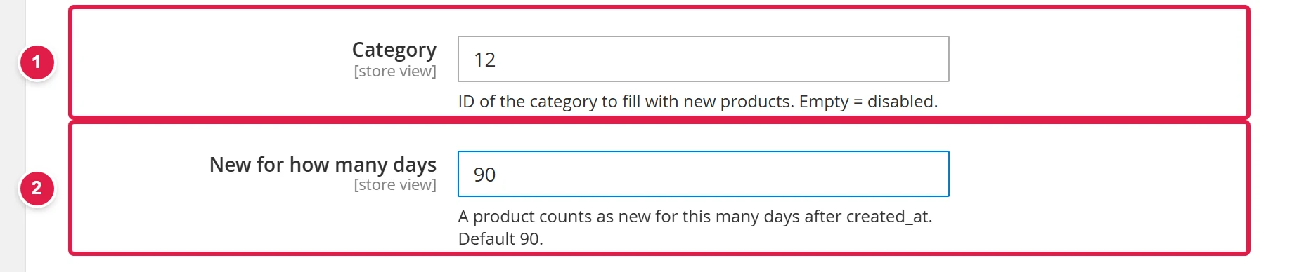 The New products section with the category and number of days