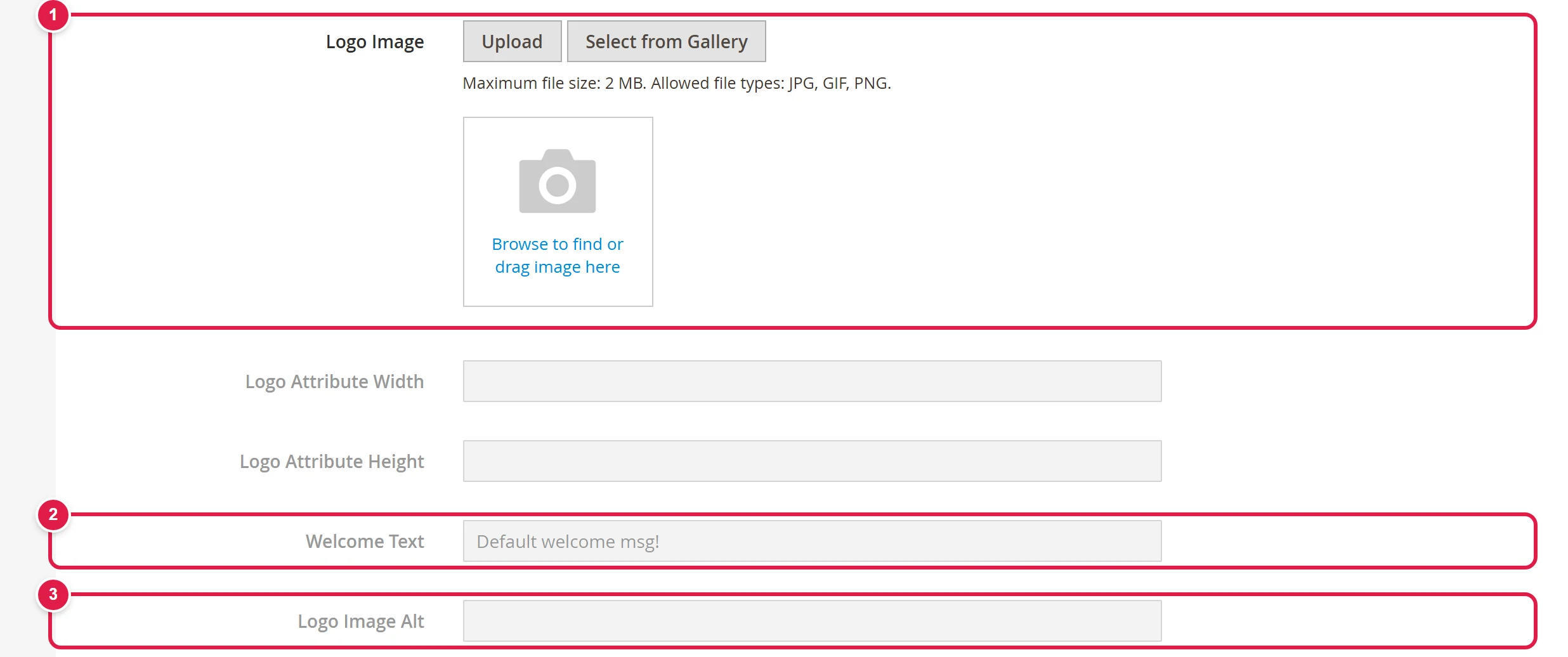 The Header section in the design configuration with the logo image