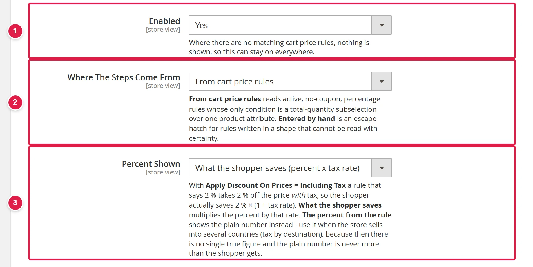General settings of the discount ladder