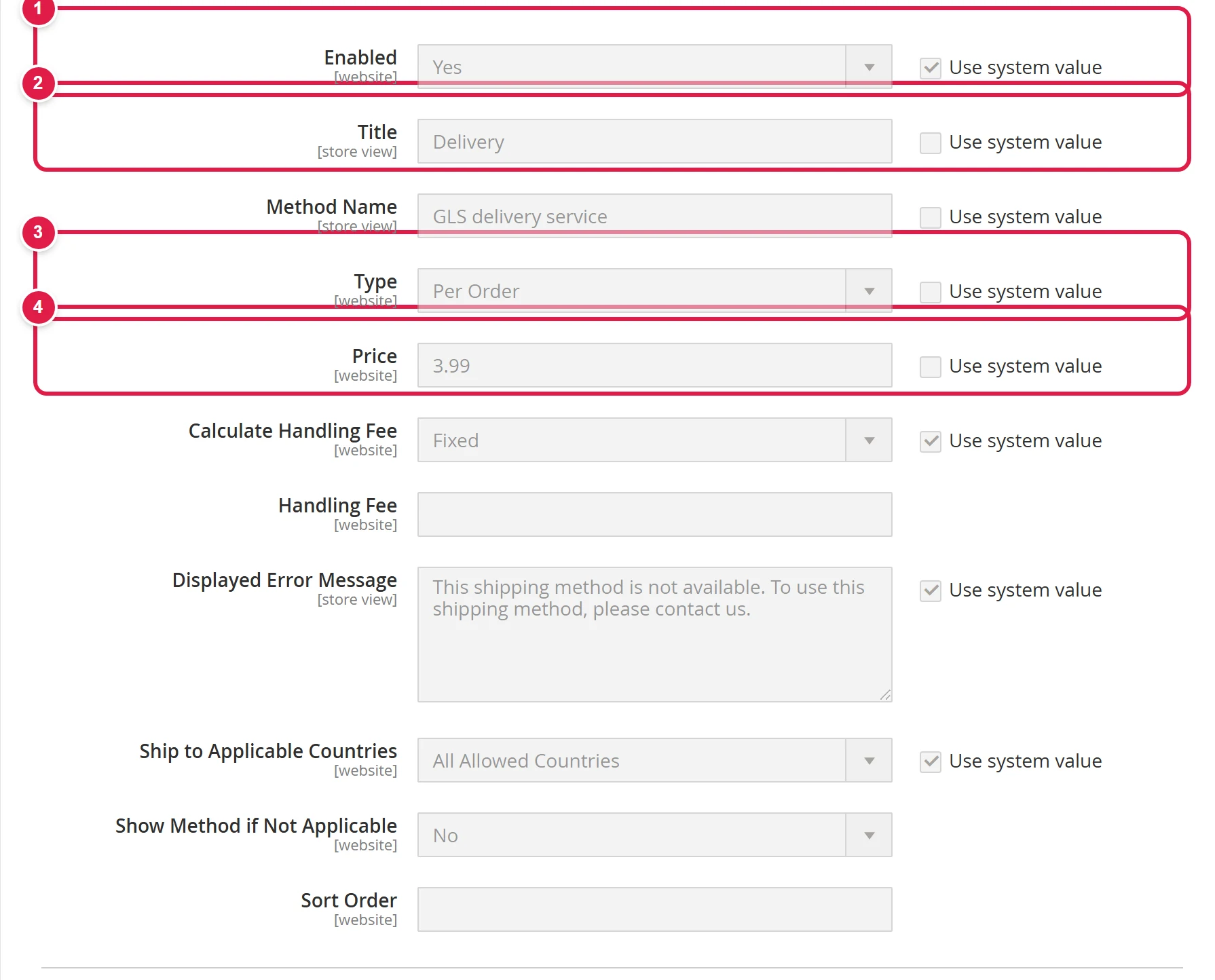 Flat rate shipping settings