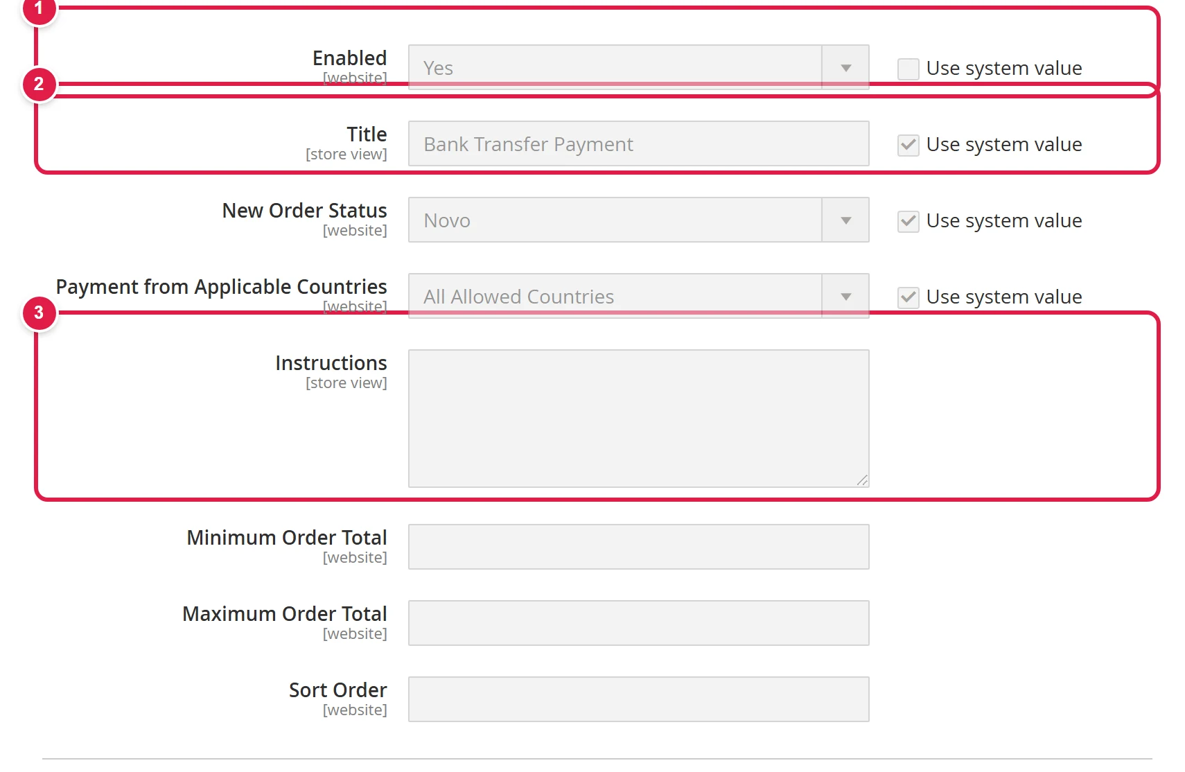 Bank transfer payment settings