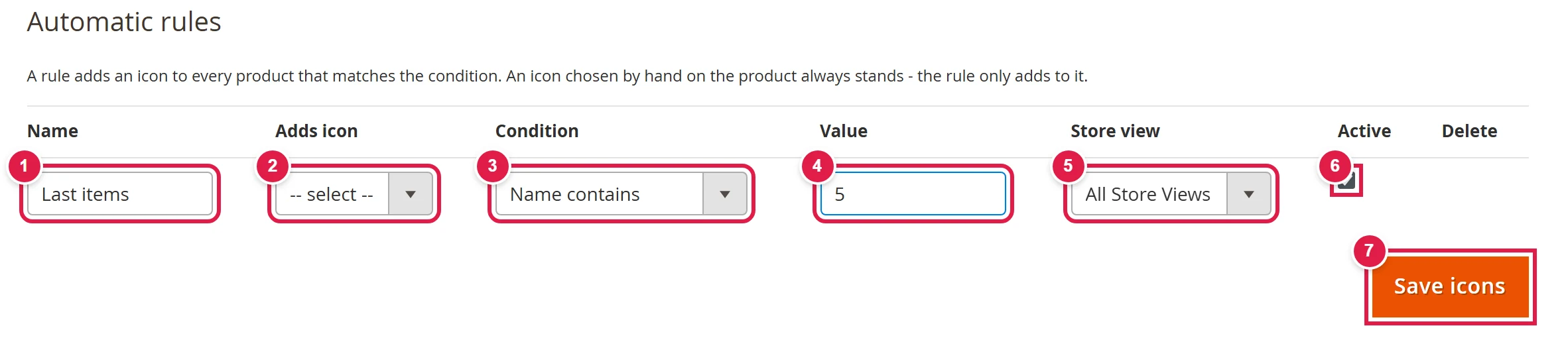 The Automatic rules section with a new rule row filled in