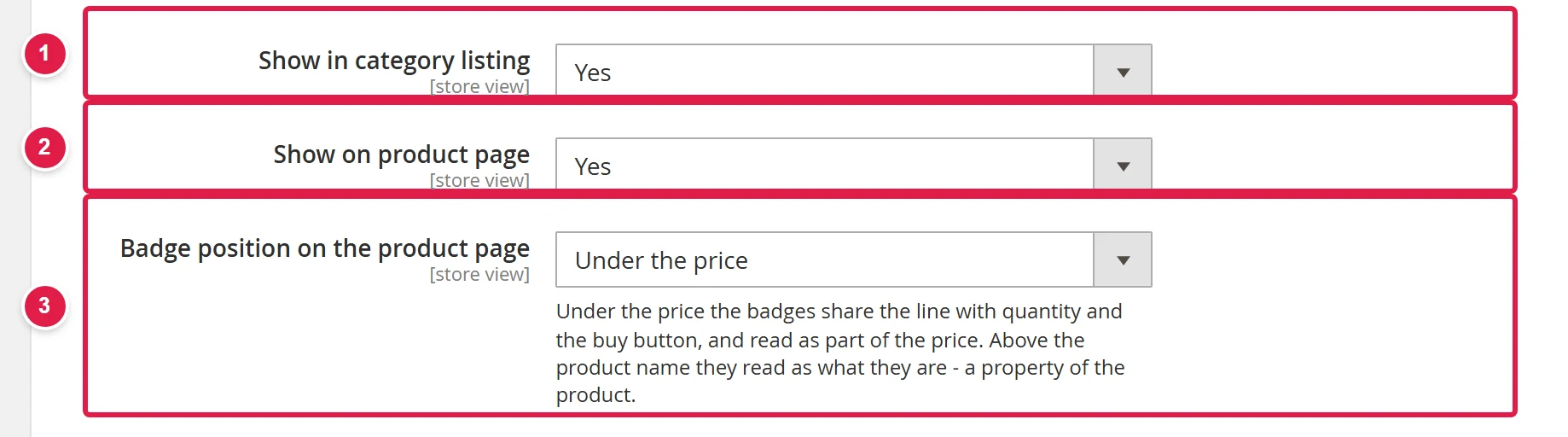 The Display section in the product icon settings