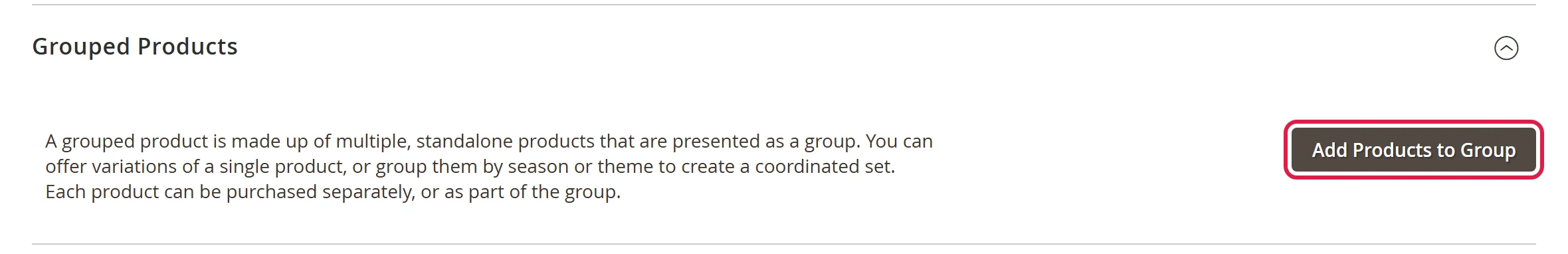 The Grouped Products section with the Add Products to Group button