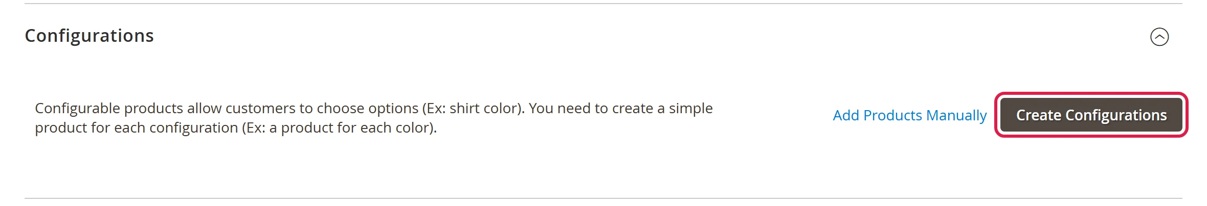 The Configurations section with the Create Configurations button