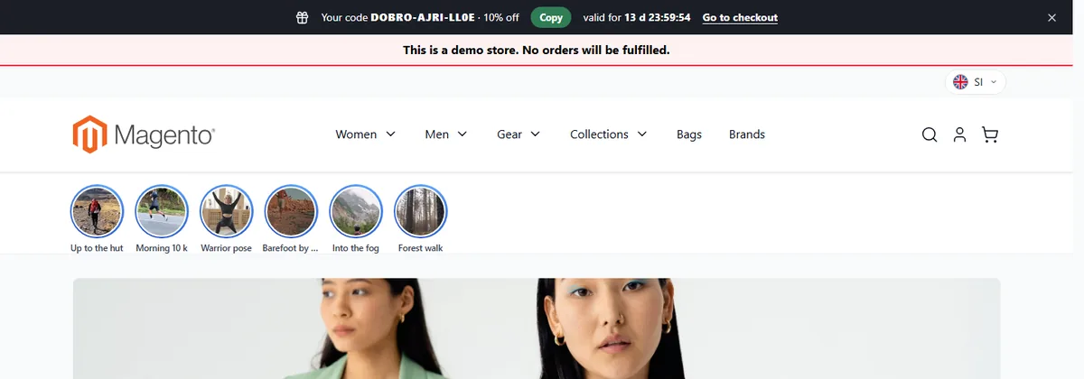 A bar at the top of the store with the code, a copy button, the validity and a checkout link