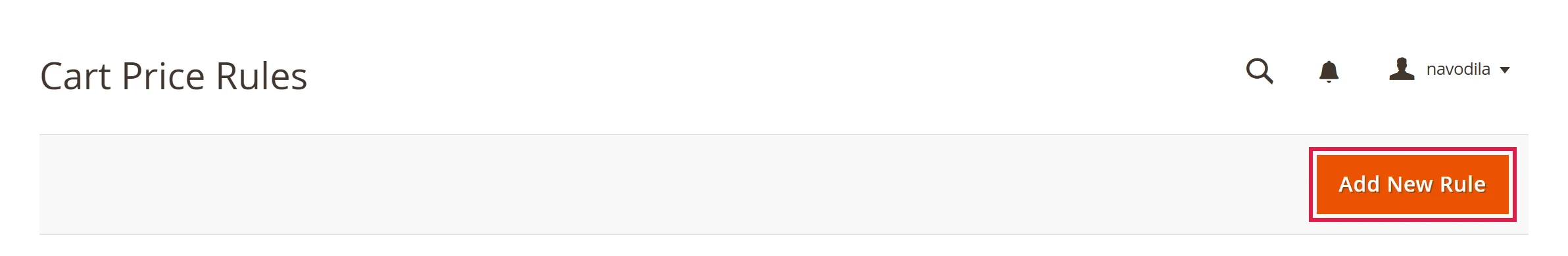 Cart Price Rules page with the Add New Rule button