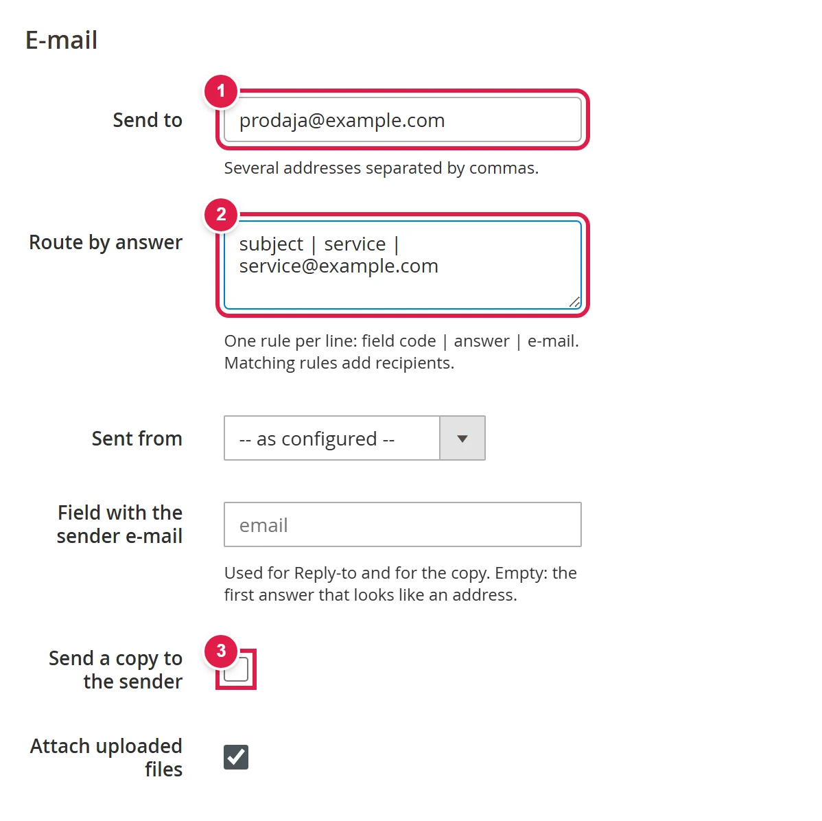 The E-mail section of the enquiry form