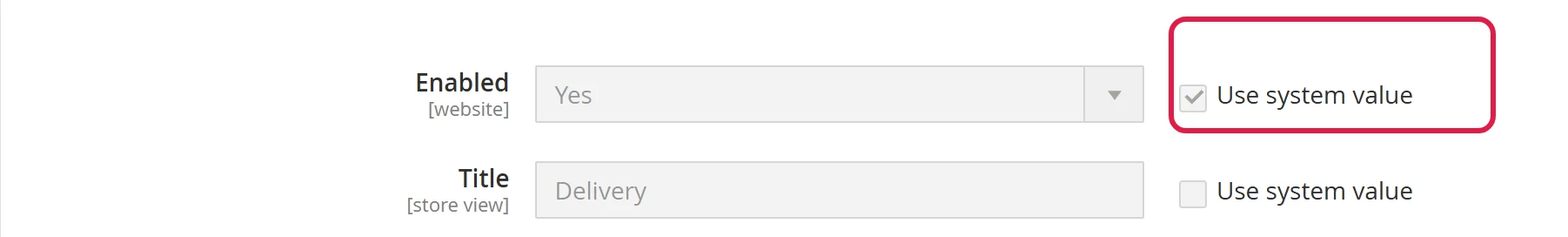The Store Name field with the Use system value checkbox