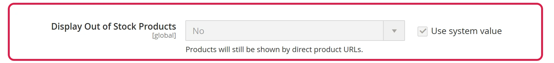 Display Out of Stock Products setting in the Stock Options section