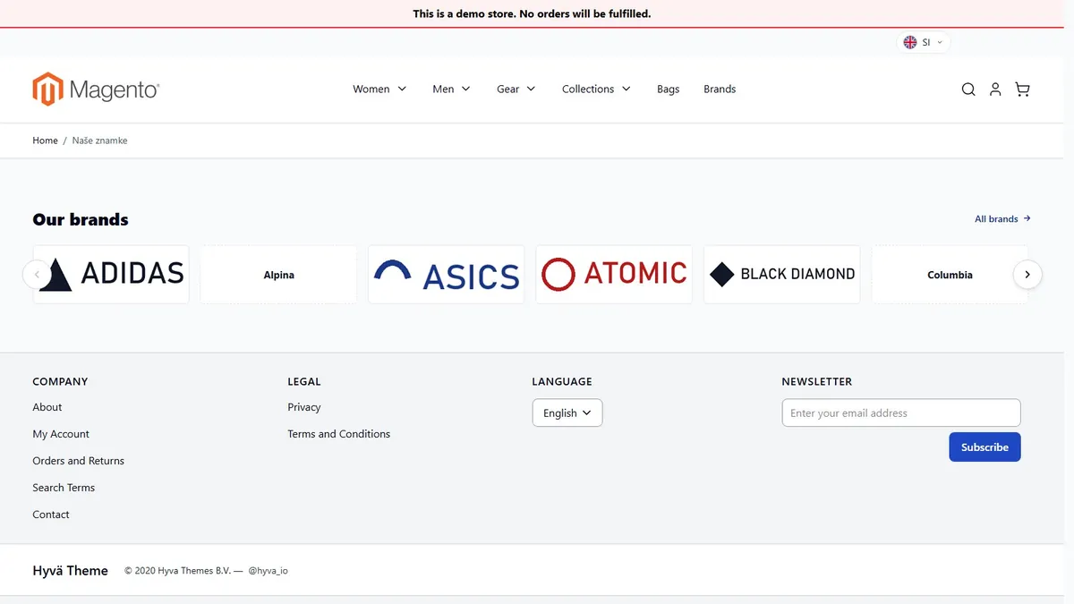 The Our brands carousel with six logos and arrows