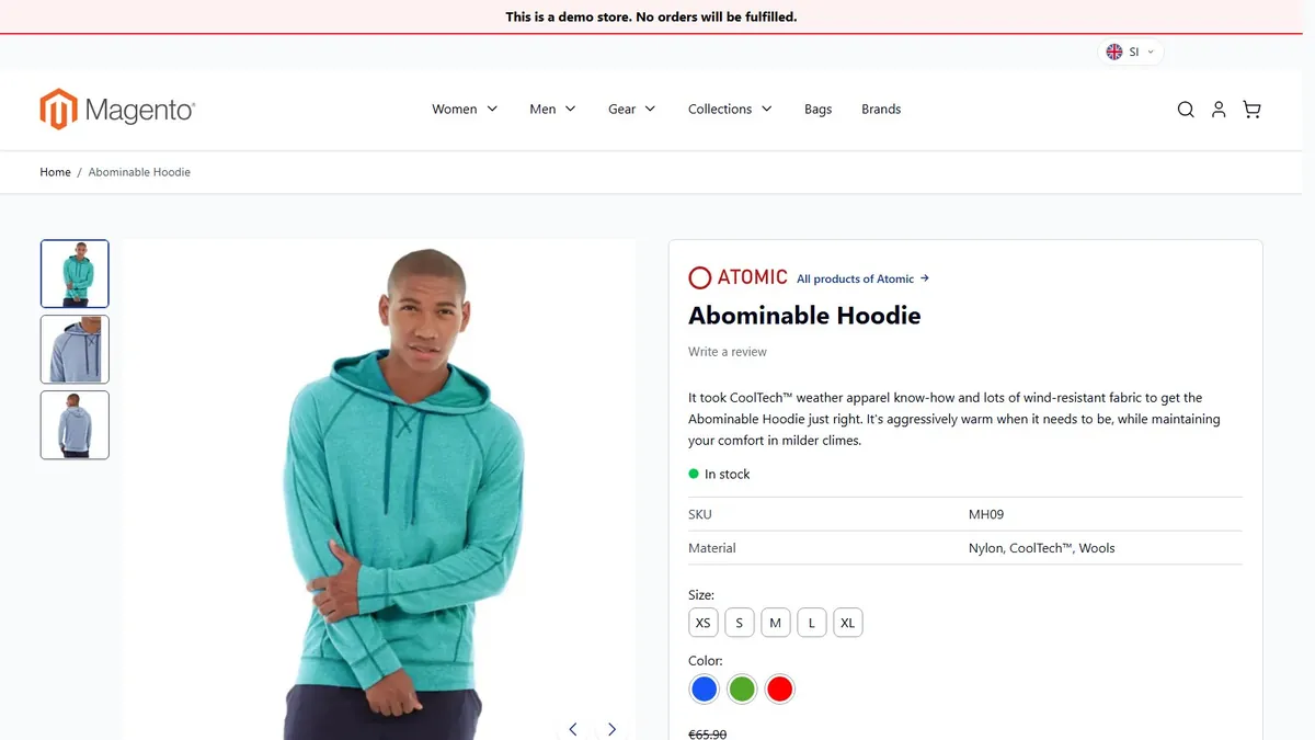 Product page with the Atomic brand logo and the All products of Atomic link above the product name