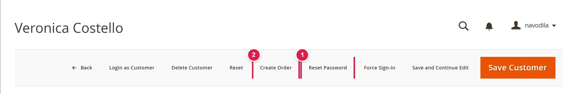 Buttons in the customer view