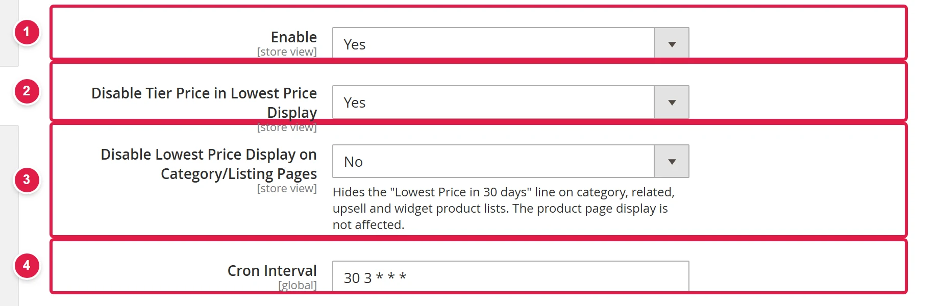 General settings for product price 30 days