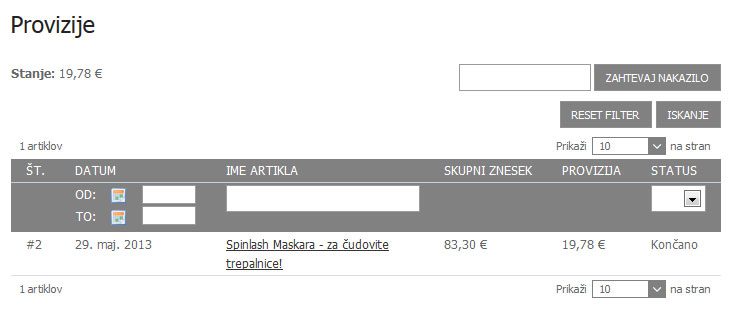 Affiliate provizije
