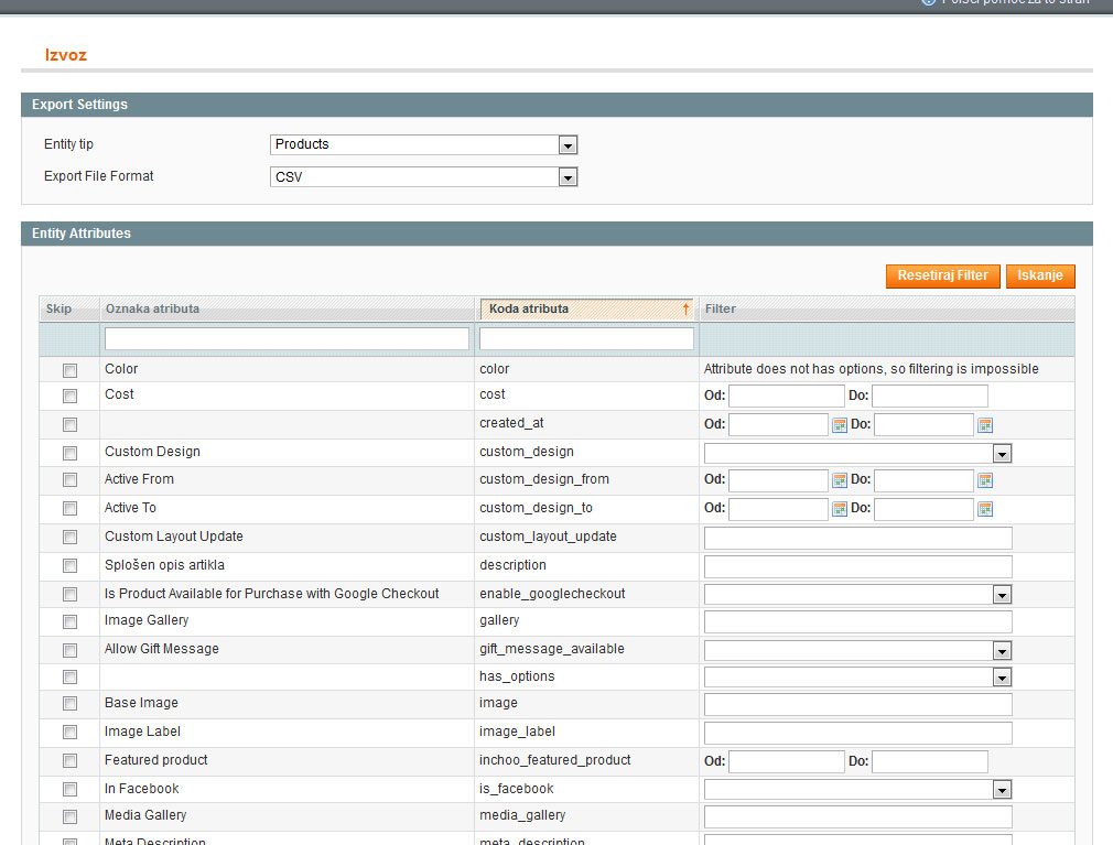 Export items store csv