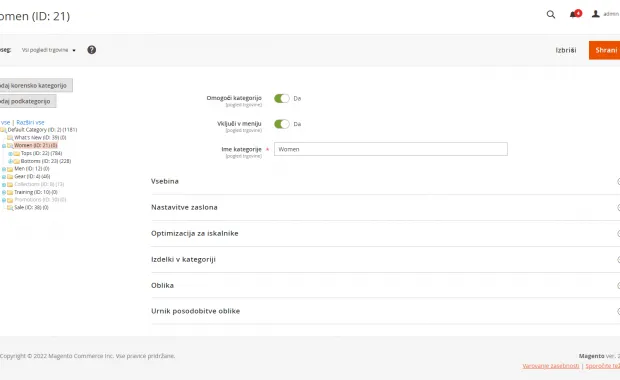 Editing categories in Magento 2 online store