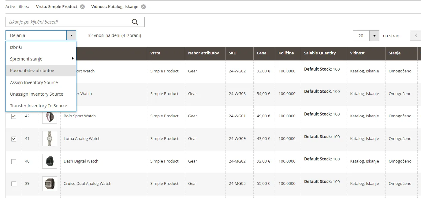Mass editing of products in Magento online store